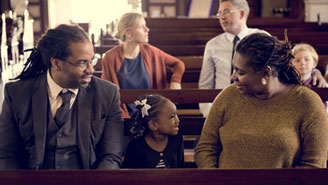 families sitting in church